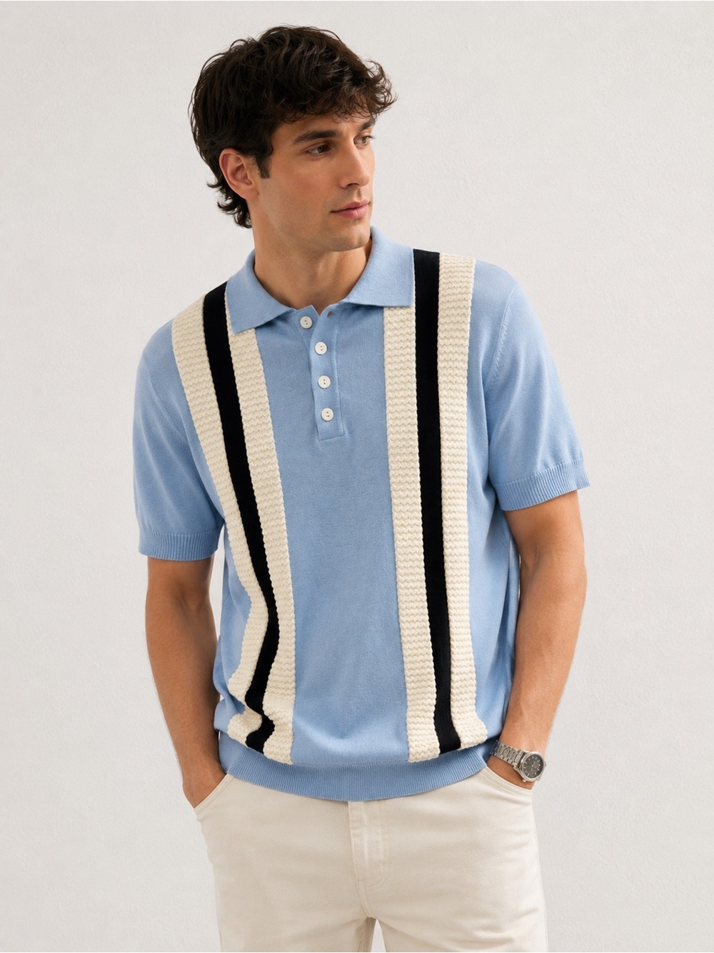 OXKNIT Men's 100% Cotton vintage  like Sky Blue Knit‎ Polo S